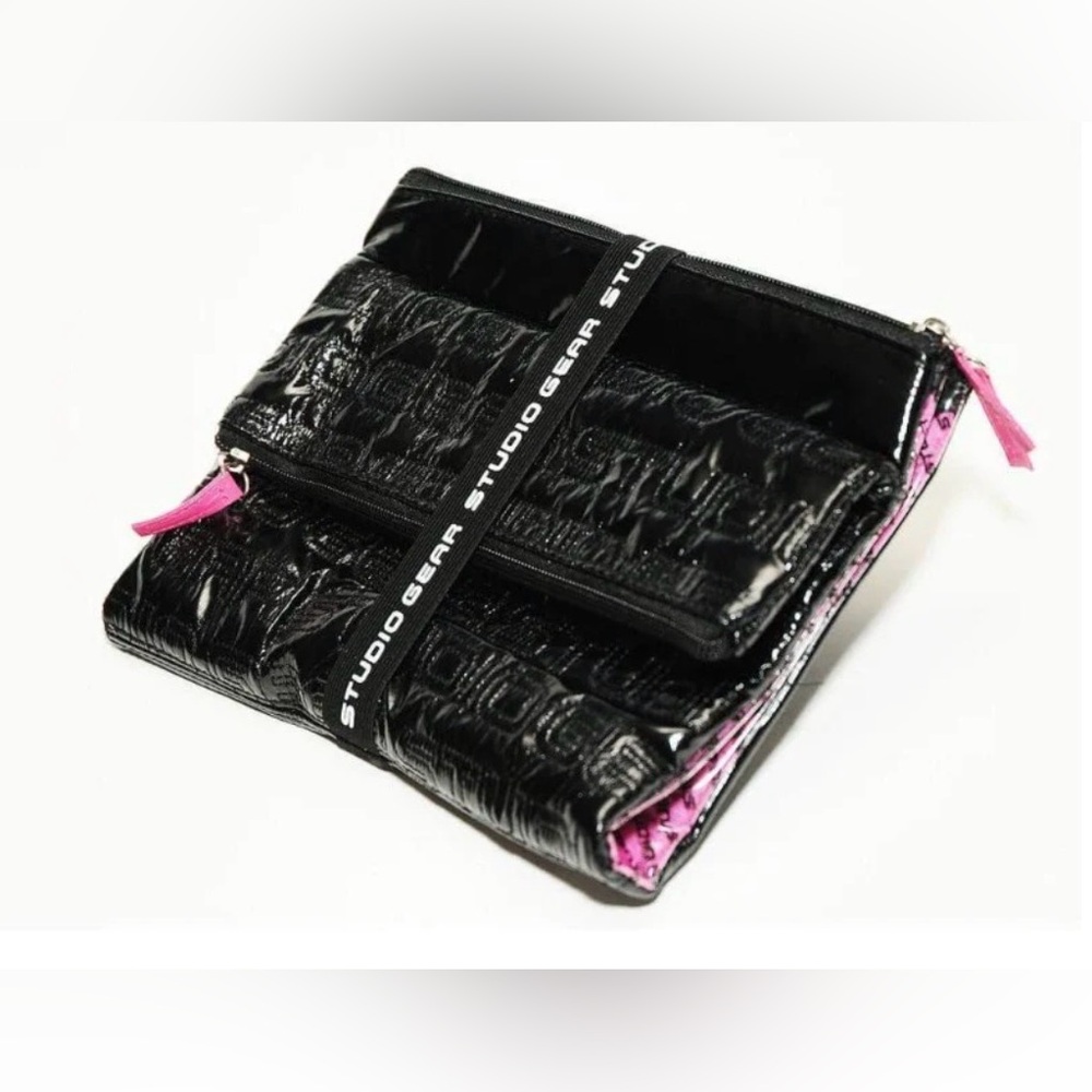 Studio Gear Soft Fold Over Black and Pink Cosmetic Bag